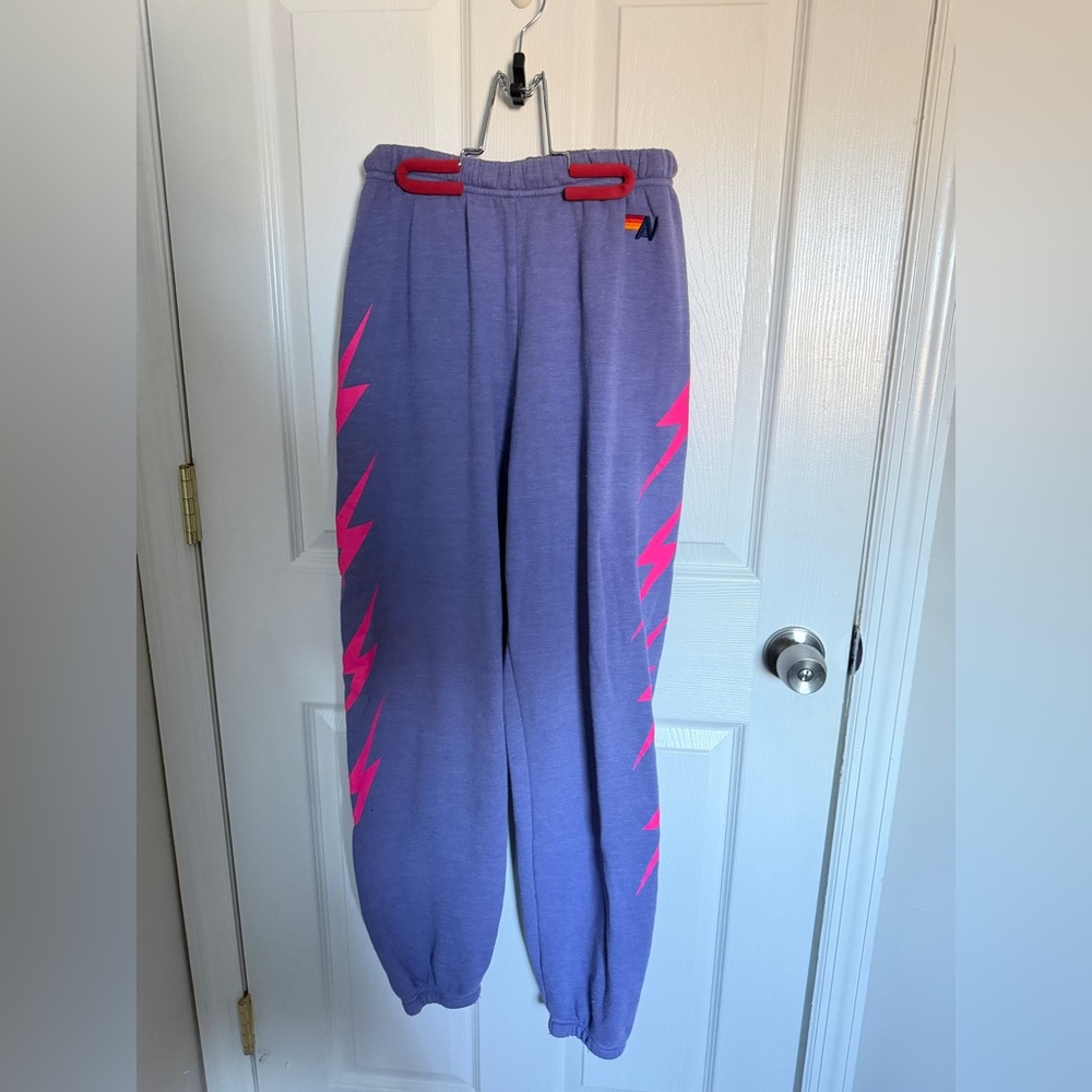 Aviator Nation Purple Joggers with Pink Lightning Bolts